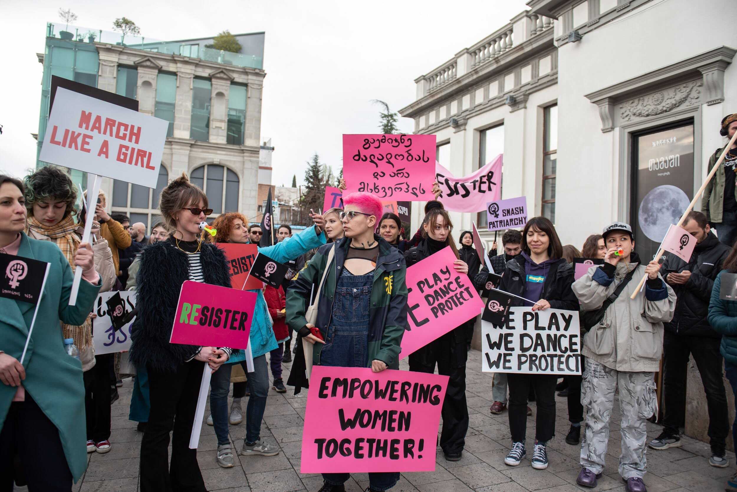 Protesters taking part in a Women's Solidarity March in Tbilisi on 2 April 2023. Photo: Mariam Nikuradze/OC Media.