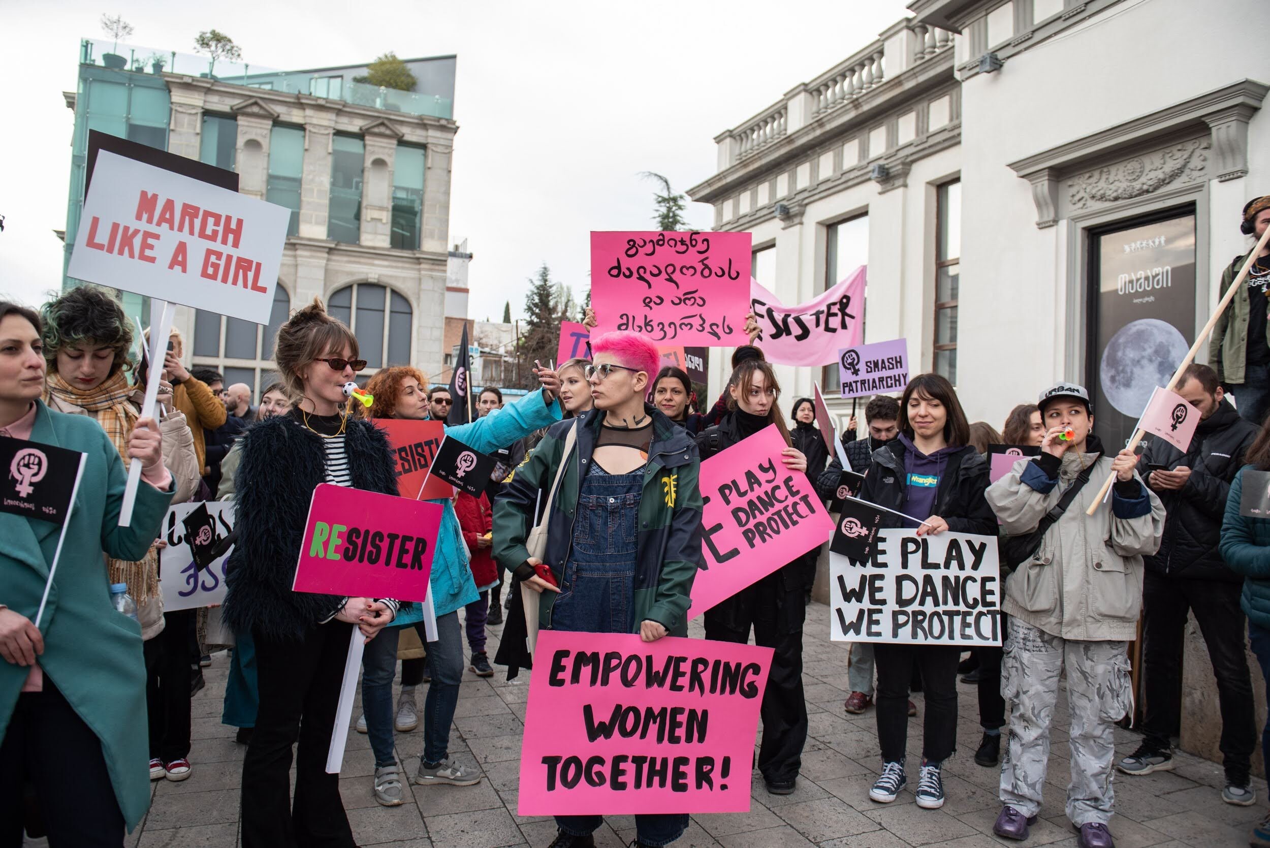 Protesters taking part in a Women's Solidarity March in Tbilisi on 2 April 2023. Photo: Mariam Nikuradze/OC Media.