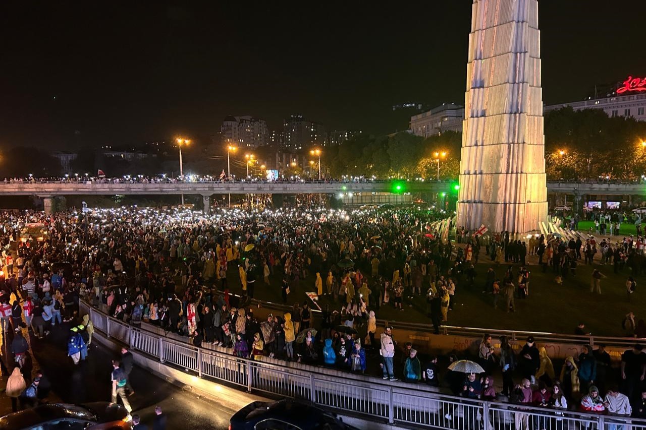 Protesters on Hero’s Square in Tbilisi. Photo: Shota Kincha/OC Media.