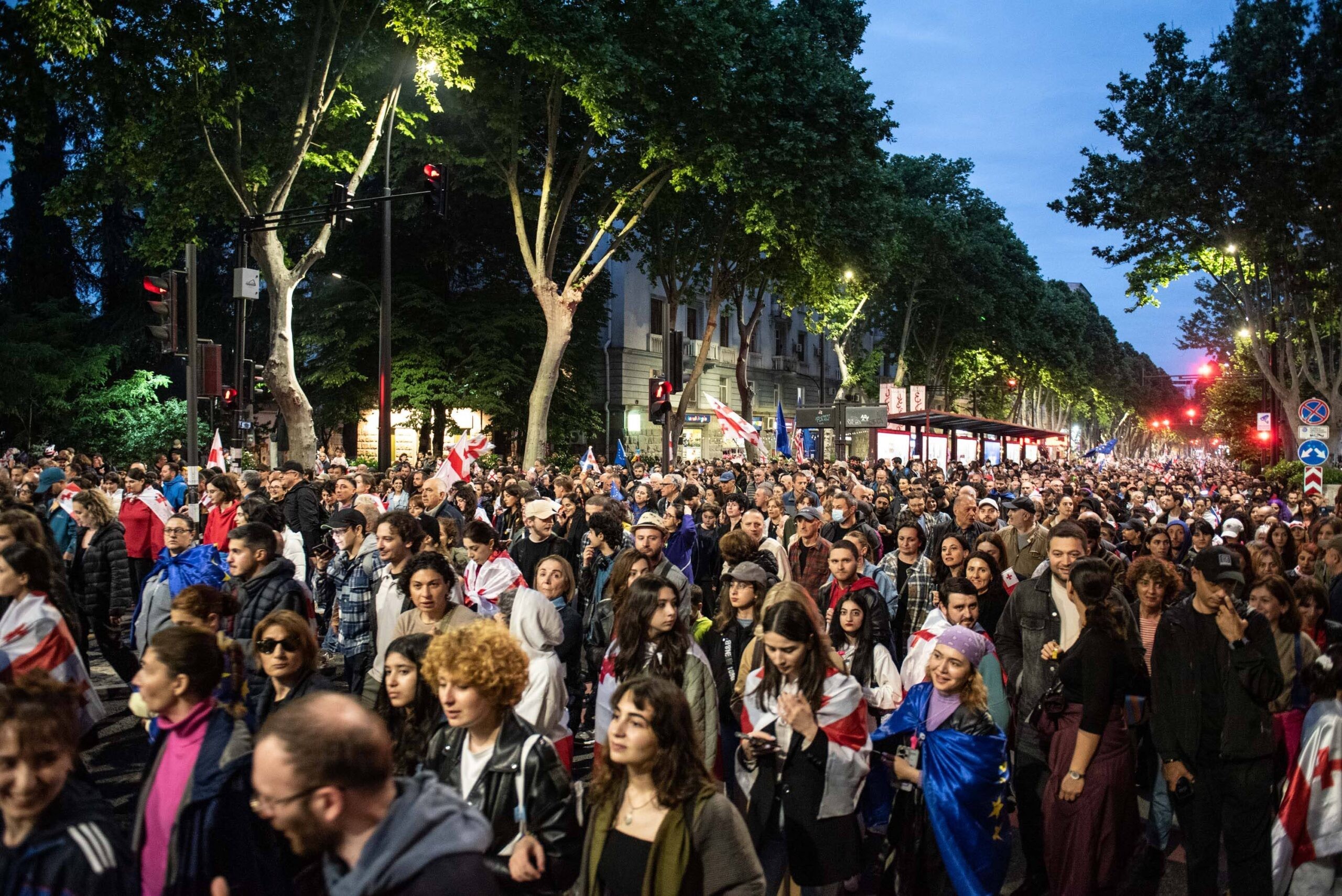 Tens of thousands of protesters marched through the centre of Tbilisi on Sunday. Photo: Mariam Nikuradze/OC Media