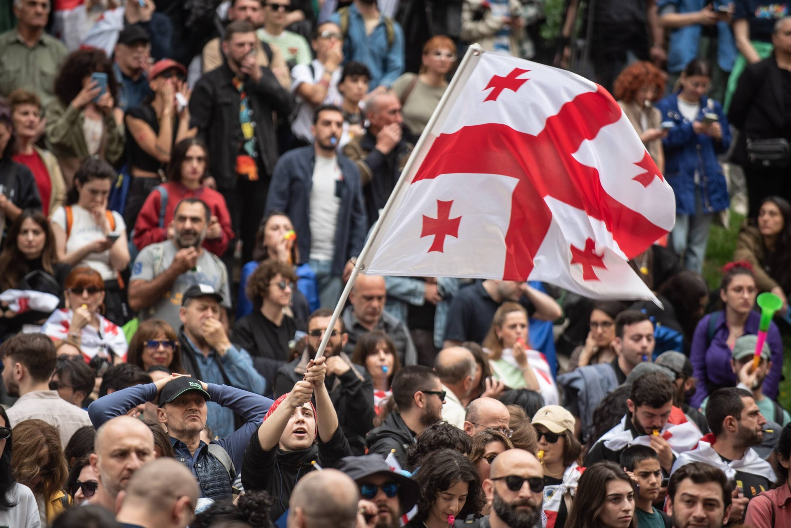 Protesters outside Parliament on Tuesday. Photo: Mariam Nikuradze/OC Media