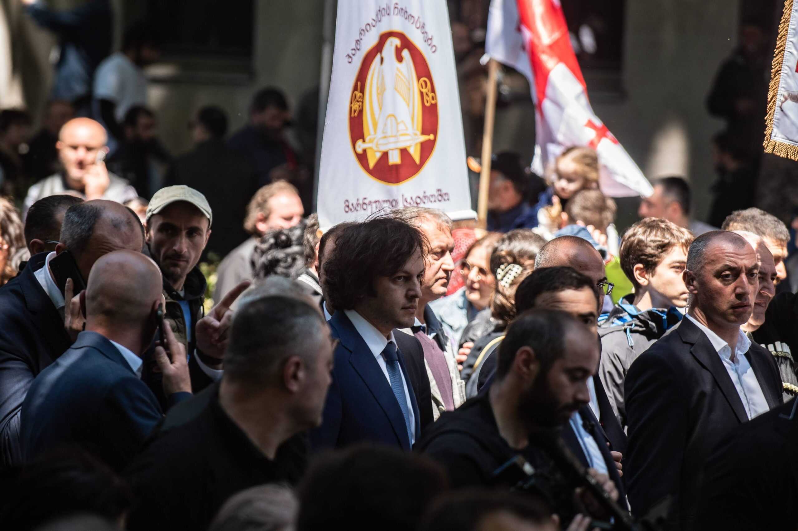 Georgian PM Irakli Kobakhidze participating in a street procession marking the Church-organised Sanctity of Family and Respect for Parents Day; 17 May 2024. Image: Mariam Nikuradze/OC Media.