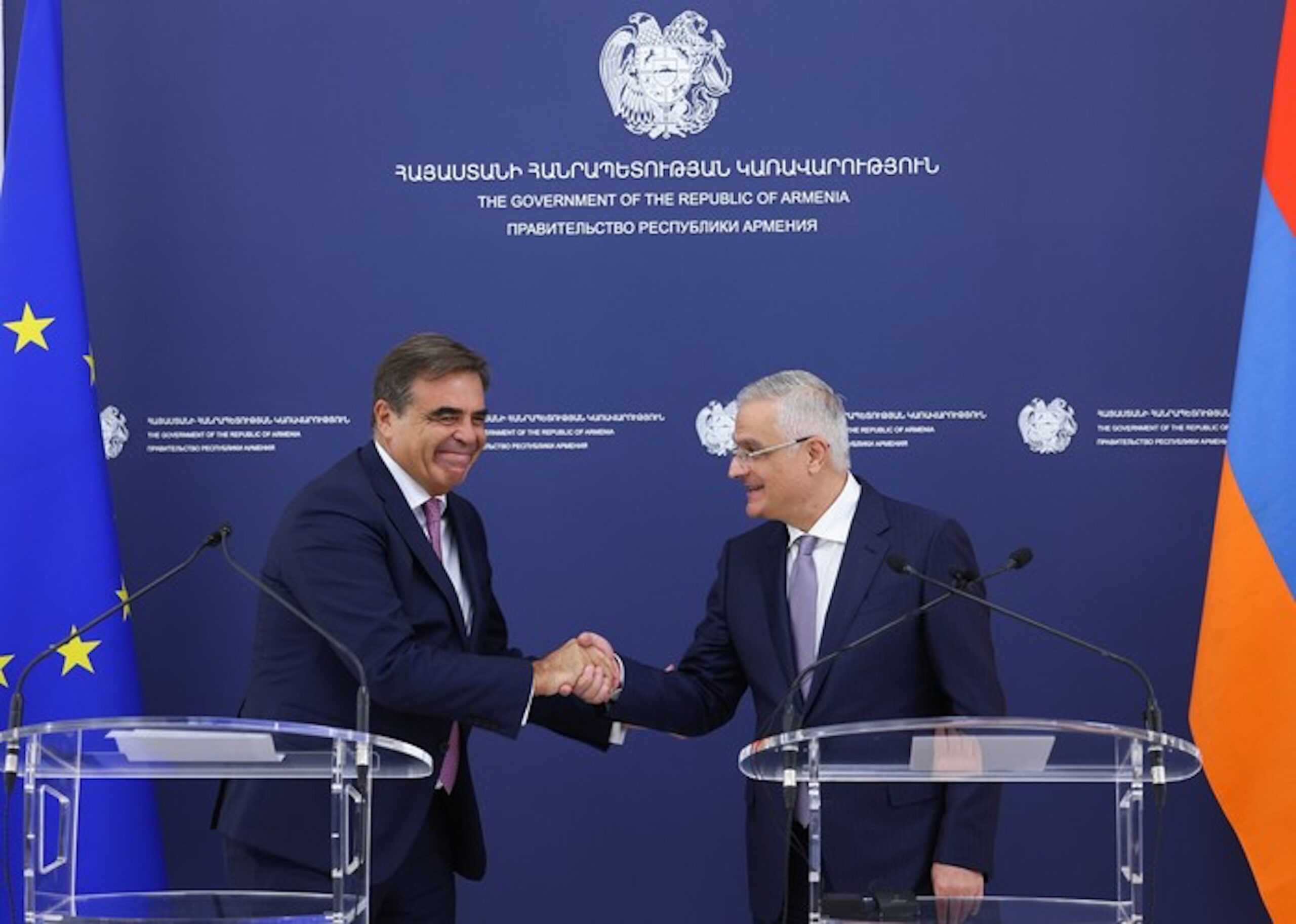 EU Commission Vice-President Margaritis Schinas and Armenian Deputy Prime Minister Mher Grigoryan. Image: Armenian Government.