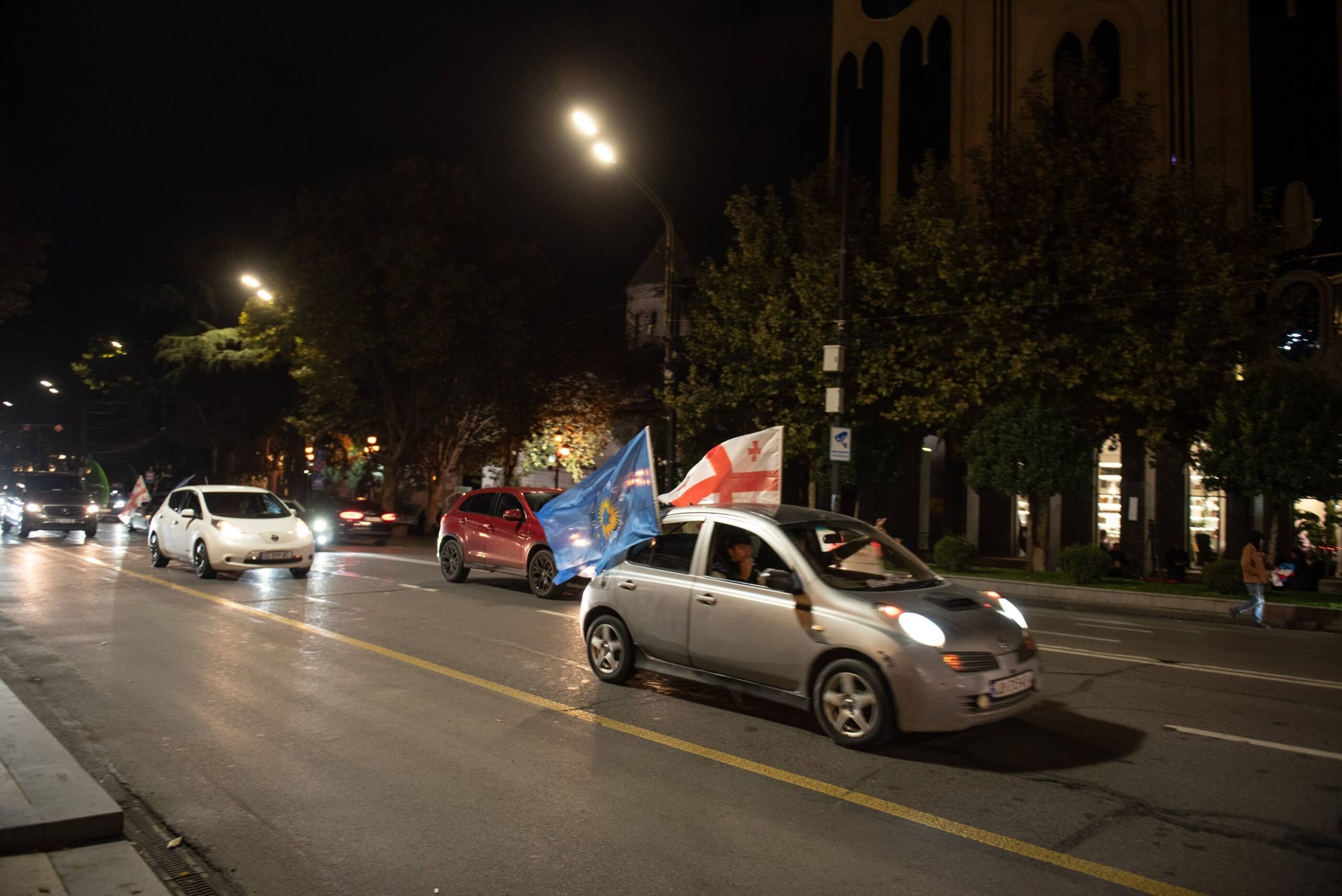 Georgian Dream supporters celebrating before the announcement of results. Photo: Mariam Nikuradze/OC Media