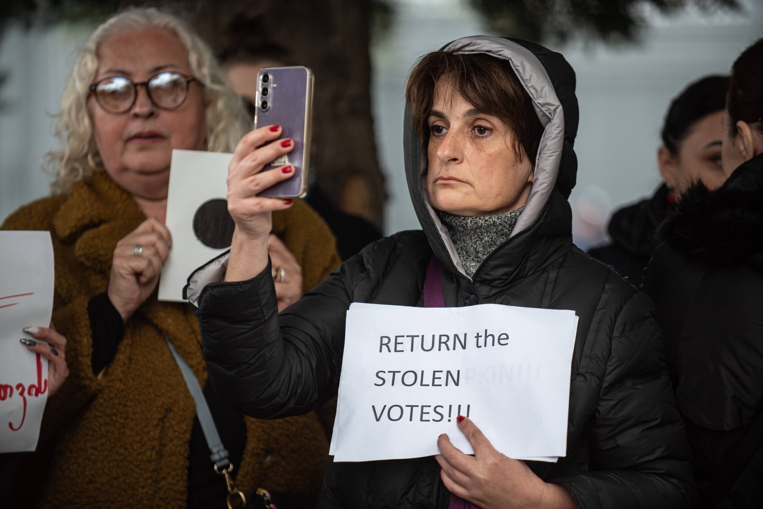 A protest in front of the Central Election Commission in Tbilisi on 13 November.. Photo: Mariam Nikuradze/OC Media.
