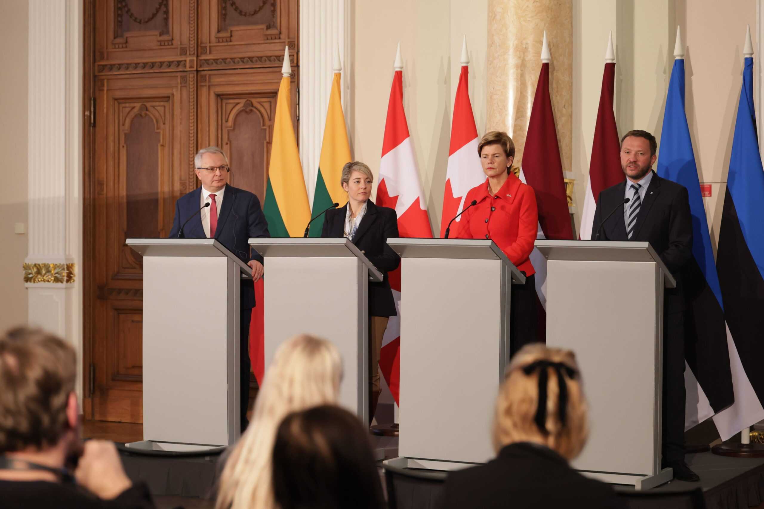 The Foreign Ministers of Canada, Estonia, Latvia, and Lithuania in a joint press conference. Official image.