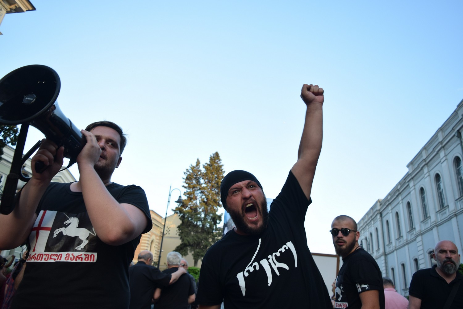 Members of Georgian March, originally known as the March of Georgians, at a 14 July rally in Tbilisi. Photo: Luka Pertaia/OC Media.