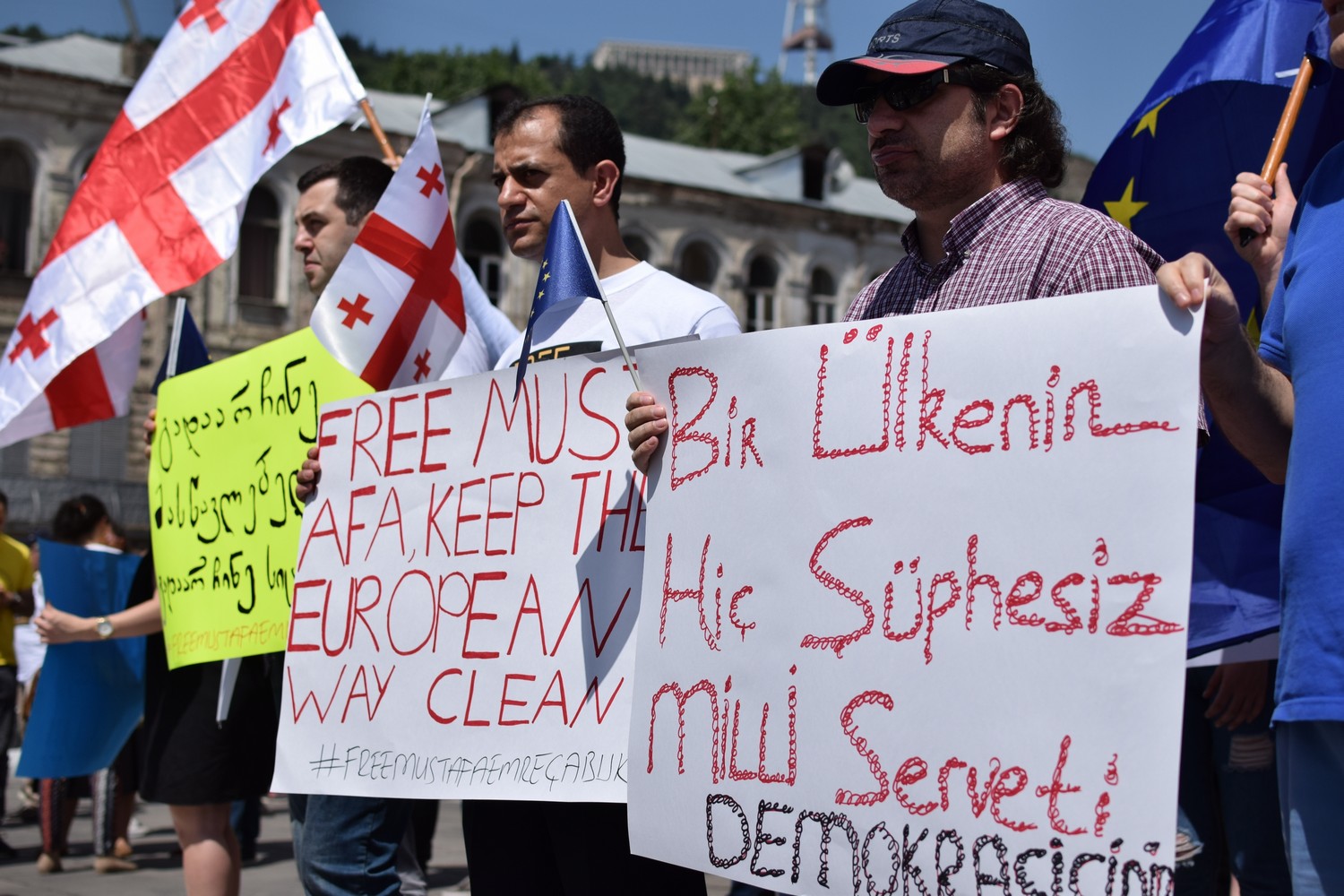 Rally in support of Mustafa Emre Çabuk in Tbilisi on 7 June (Luka Pertaia/OC Media)