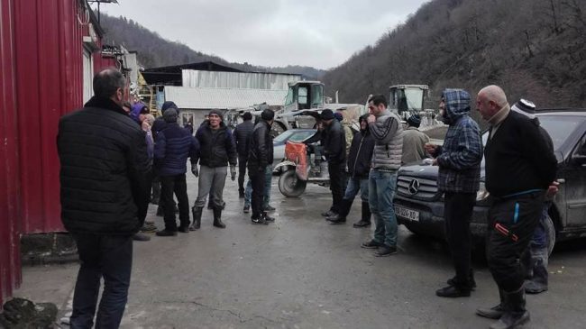 Railway construction workers on strike in central Georgia