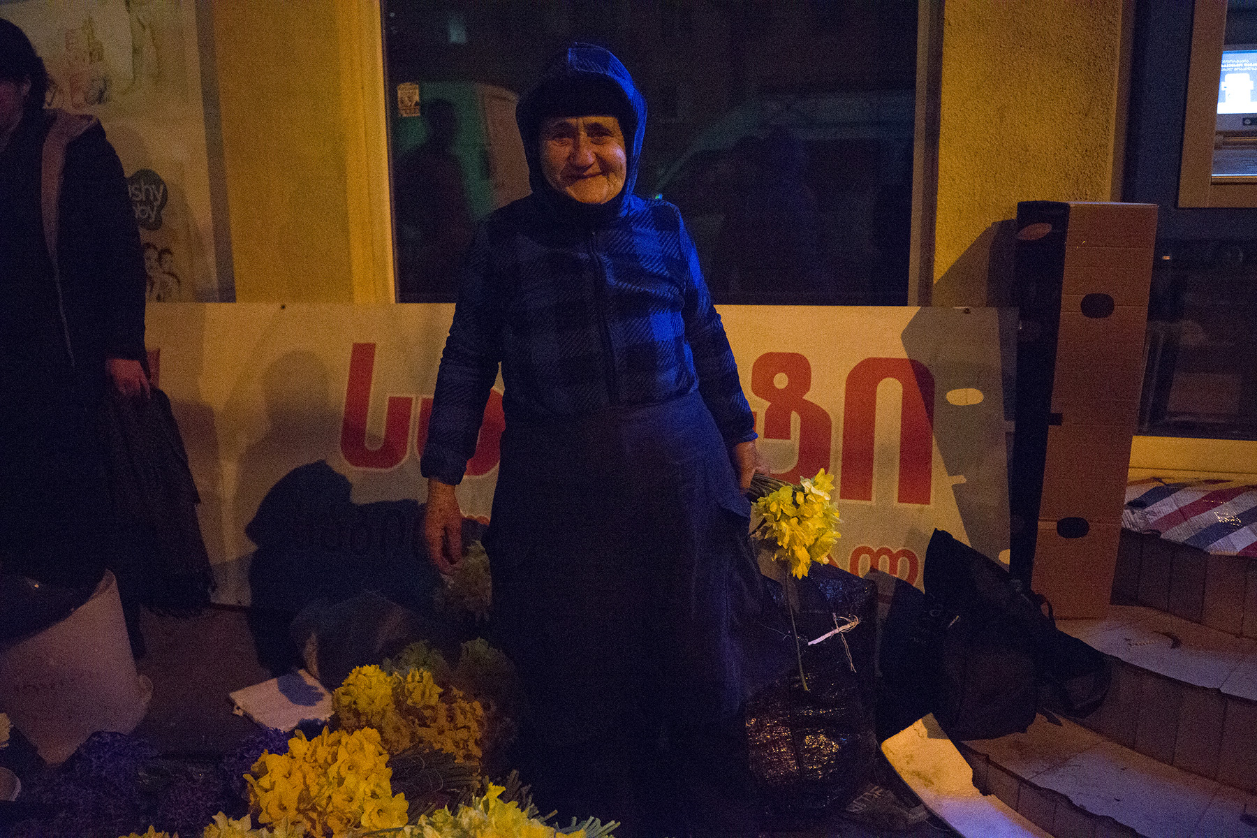 Laura travels from Zugdidi every year to sell flowers on International Women's Day. Photo: Giorgi Rodionov/OC Media.
