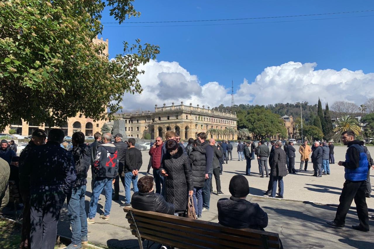 Roughly 200 people came out to protest after an Abkhazian presidential aide visited Georgia. Marianna Kotova/OC Media.