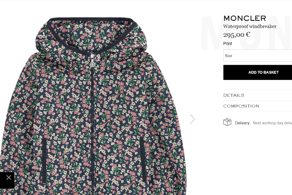 Куртка Moncler. Скриншот с официального сайта Moncler.